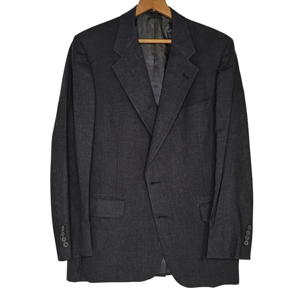 DAKS London NY Size 42 Charcoal Gray Wool Blazer Sport Coat Jacket 2 Button FLAW